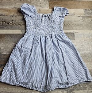 CrewCuts By J. Crew Girl's Dress Size 7 Blue White Smocked Chest Puff Sleeves